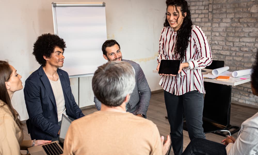 a customer service training session with employees